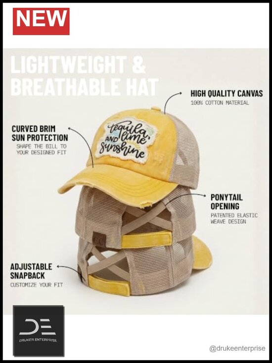 Ponytail Baseball Cap with Sayings - Criss Cross Back High Pony Adjustable Hat